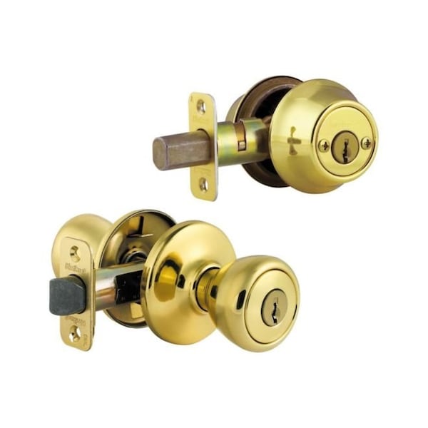 Clear Pack Combo Tylo Entry W/ Single Cylinder Deadbolt W/ RCAL Latch and RCS Strike Bright Brass